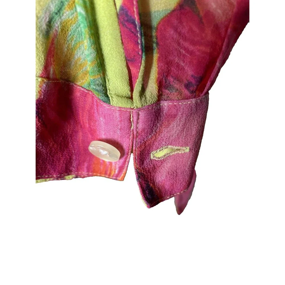 Vintage Jane Seymour Signature Multicolor Floral 100% Silk Blouse Size Medium - Picture 4 of 8